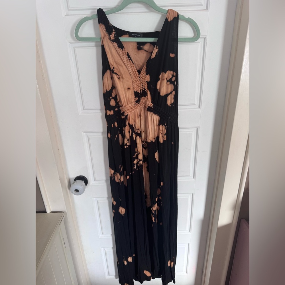 Spense Black and Tan Tie-Dye Dress
